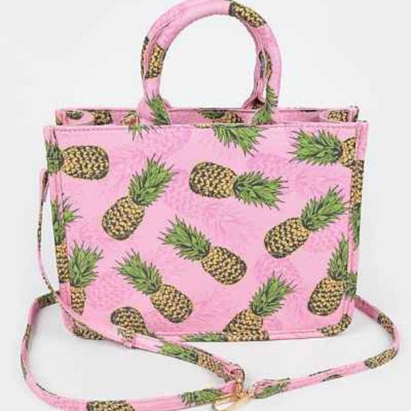 Pineapple Green and Pink Mini Tote/ Crossbody Bag / Island Theme- NWT - Picture 1 of 7